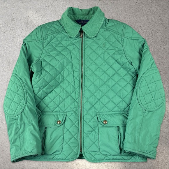 Polo Ralph Lauren Girl's Size XL (16) Diamond Quilted‎ Barn Jacket Preppy Green
